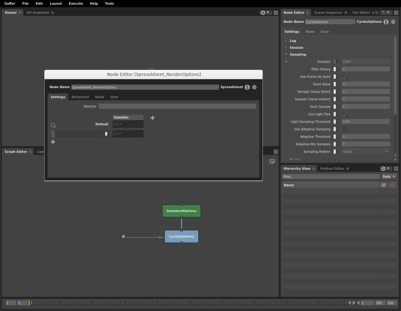 Spreadsheet node in the Graph Editor and a new Node Editor window