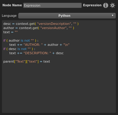 The expression code drives a plug in the main branch, but will be empty if the appropriate Context Variables haven't been assigned.