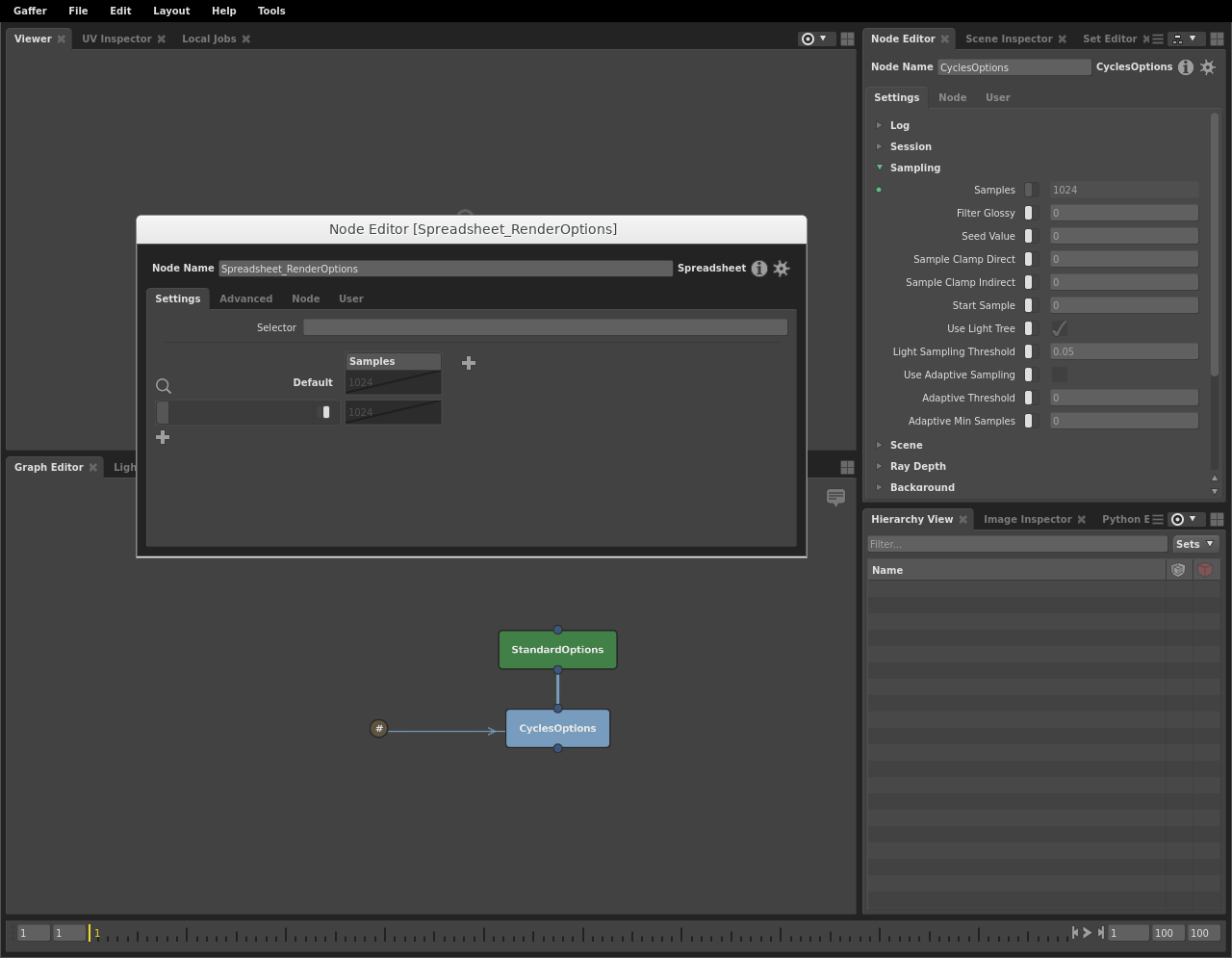 Spreadsheet node in the Graph Editor and a new Node Editor window