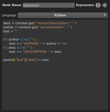 The expression code drives a plug in the main branch, but will be empty if the appropriate Context Variables haven't been assigned.