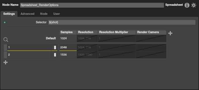 The spreadsheet with resolution multiplier and render camera columns added