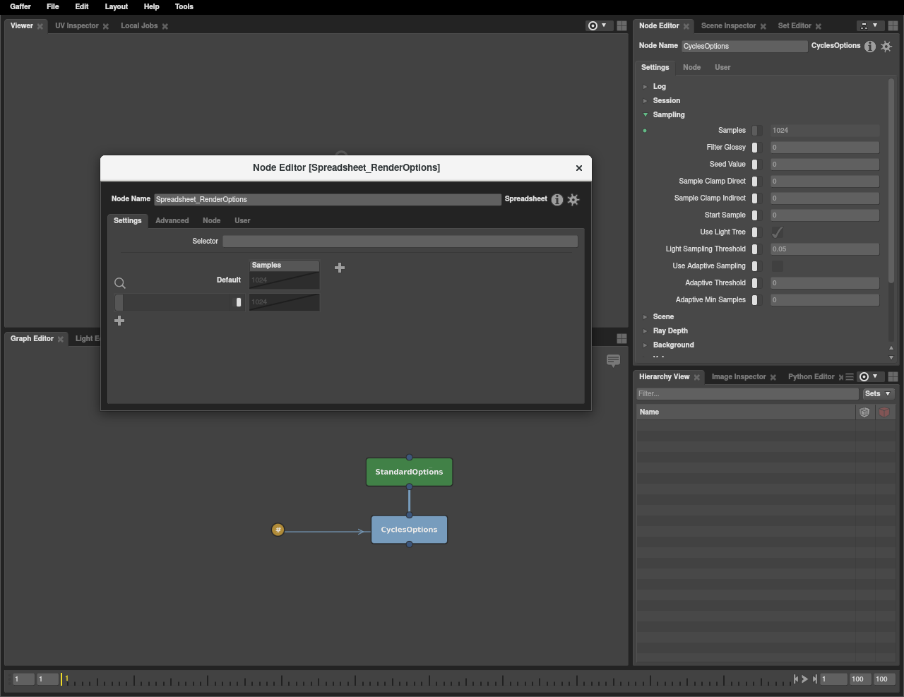 Spreadsheet node in the Graph Editor and a new Node Editor window