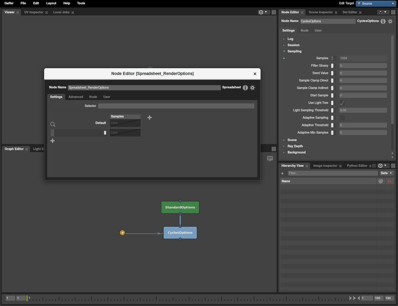 Spreadsheet node in the Graph Editor and a new Node Editor window